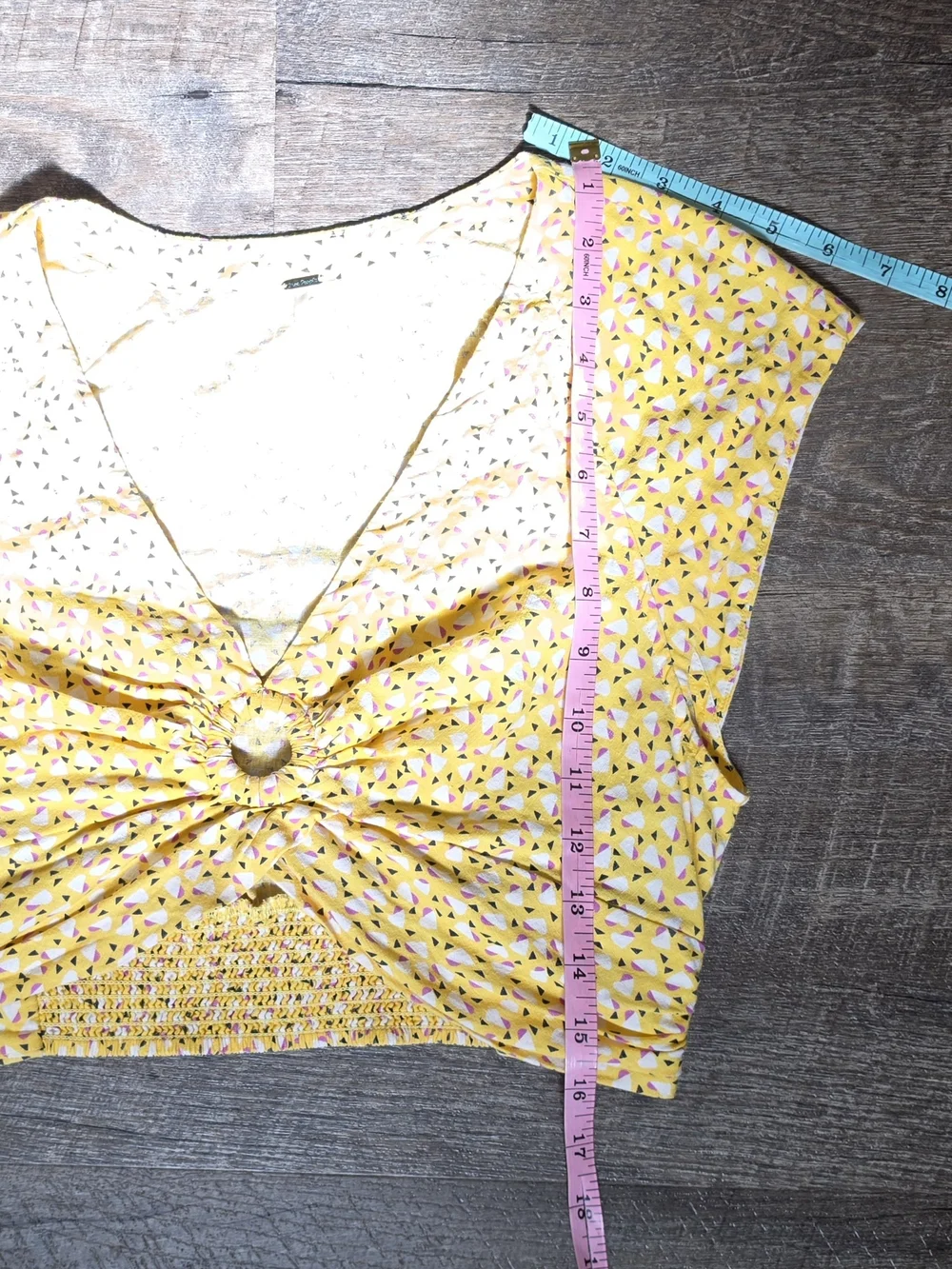 Free People Havana Honey Printed Crop Top Women's S Yellow Geometric Retro Linen